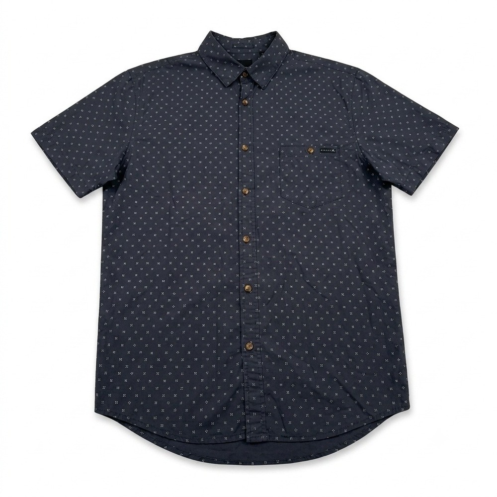 RUSTY Men's Medium Short Sleeve Button Down Casual Shirt‎ 100% Cotton Charcoal